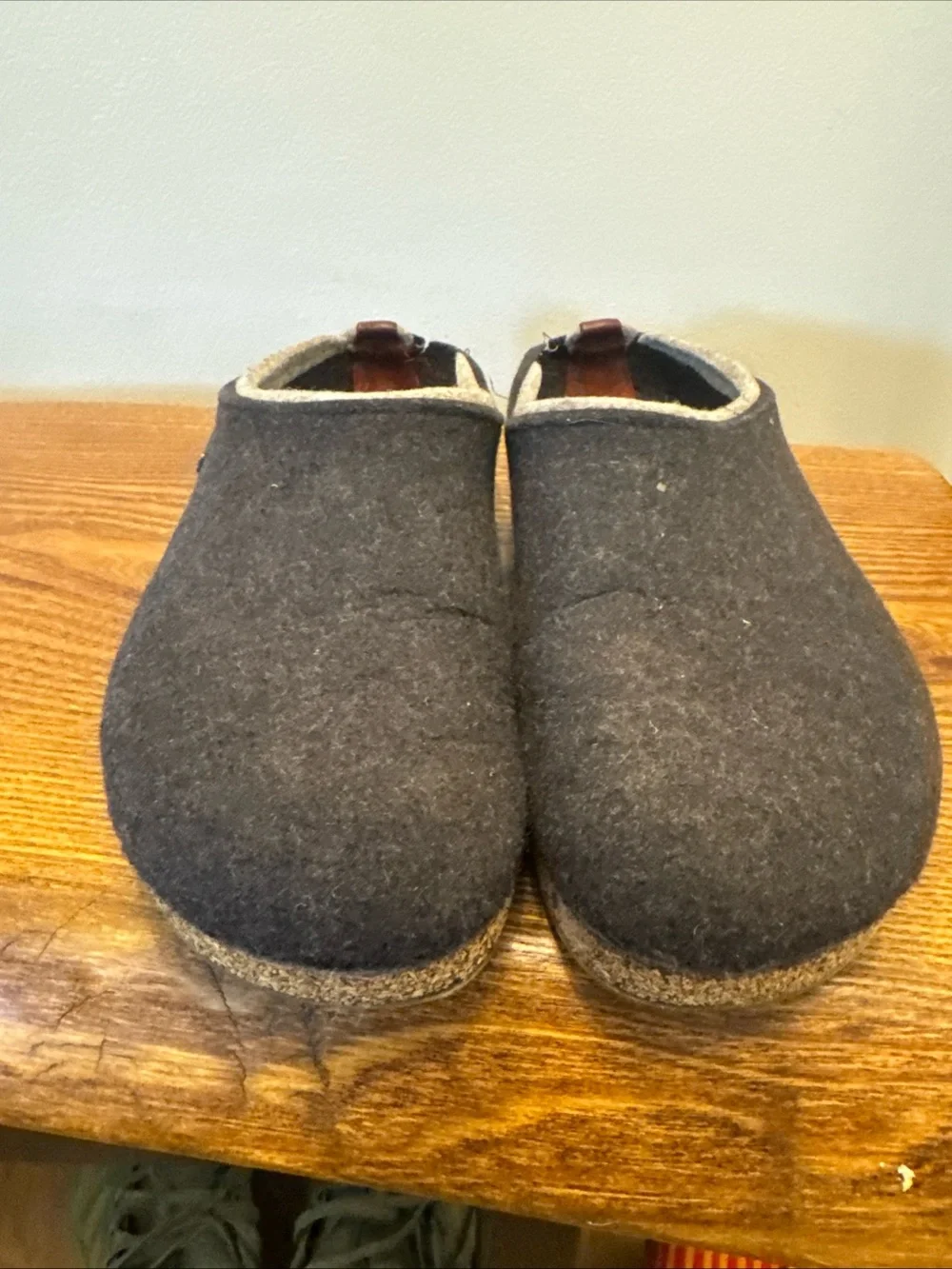 Haflinger size 45 Grizzly Franzl Wool Felt Clog Slippers Cork Gray Black Flaws.